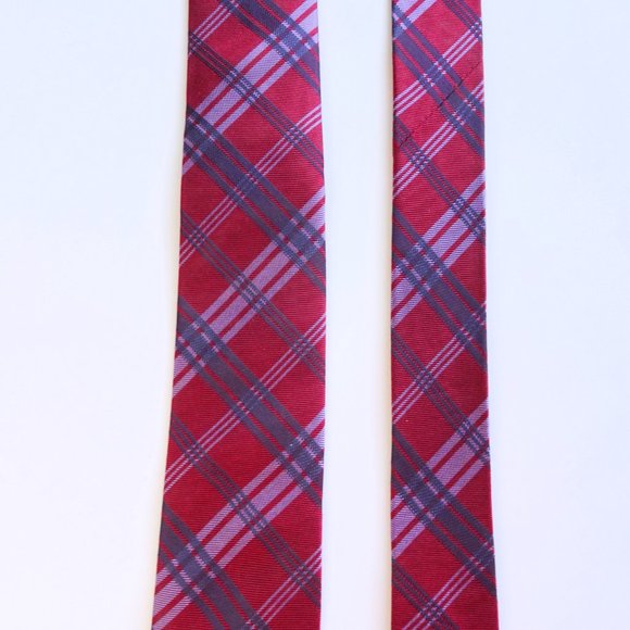 Haight & Ashbury Plaid Burgundy Silk Tie - Picture 2 of 3